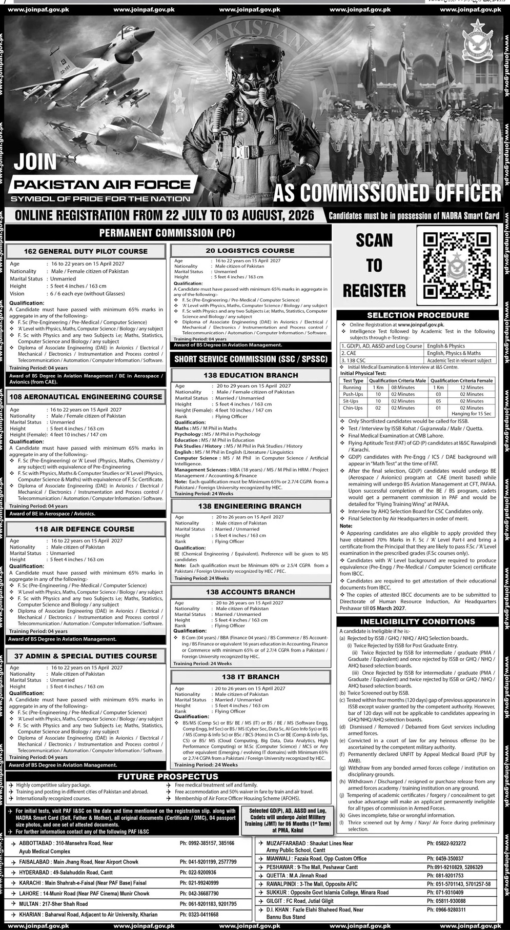 Join PAF as Commissioned Officer July 2026: Online Registration for Permanent & Short Service Commission advertisement