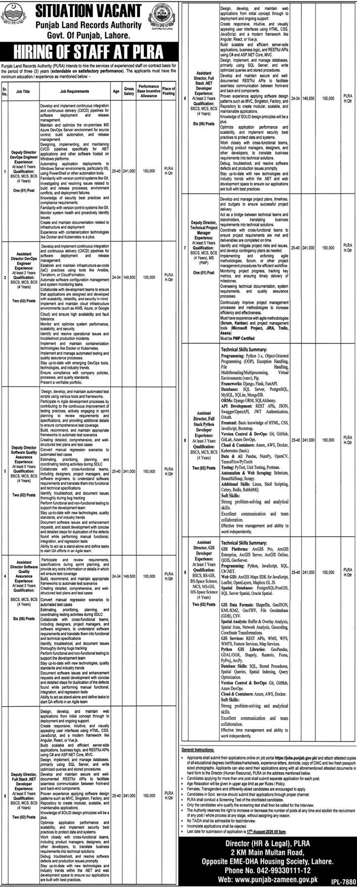 Punjab Land Records Authority (PLRA) Jobs 2026: Apply Online for IT Specialists advertisement