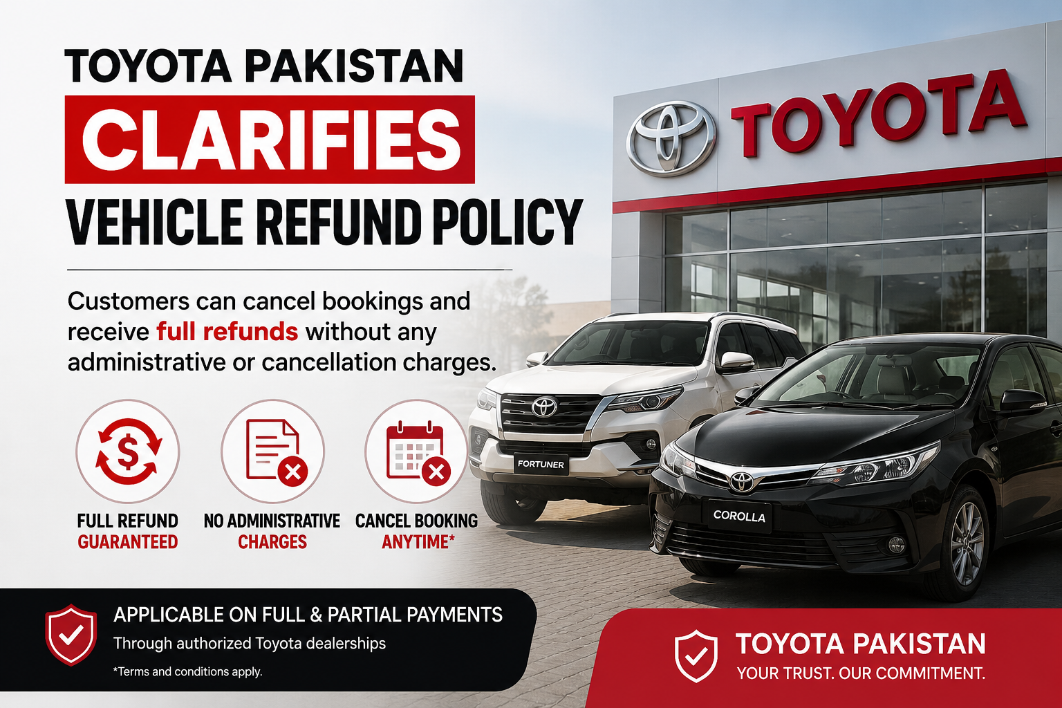 Toyota Pakistan Confirms Full Refunds on Vehicle Booking Cancellations