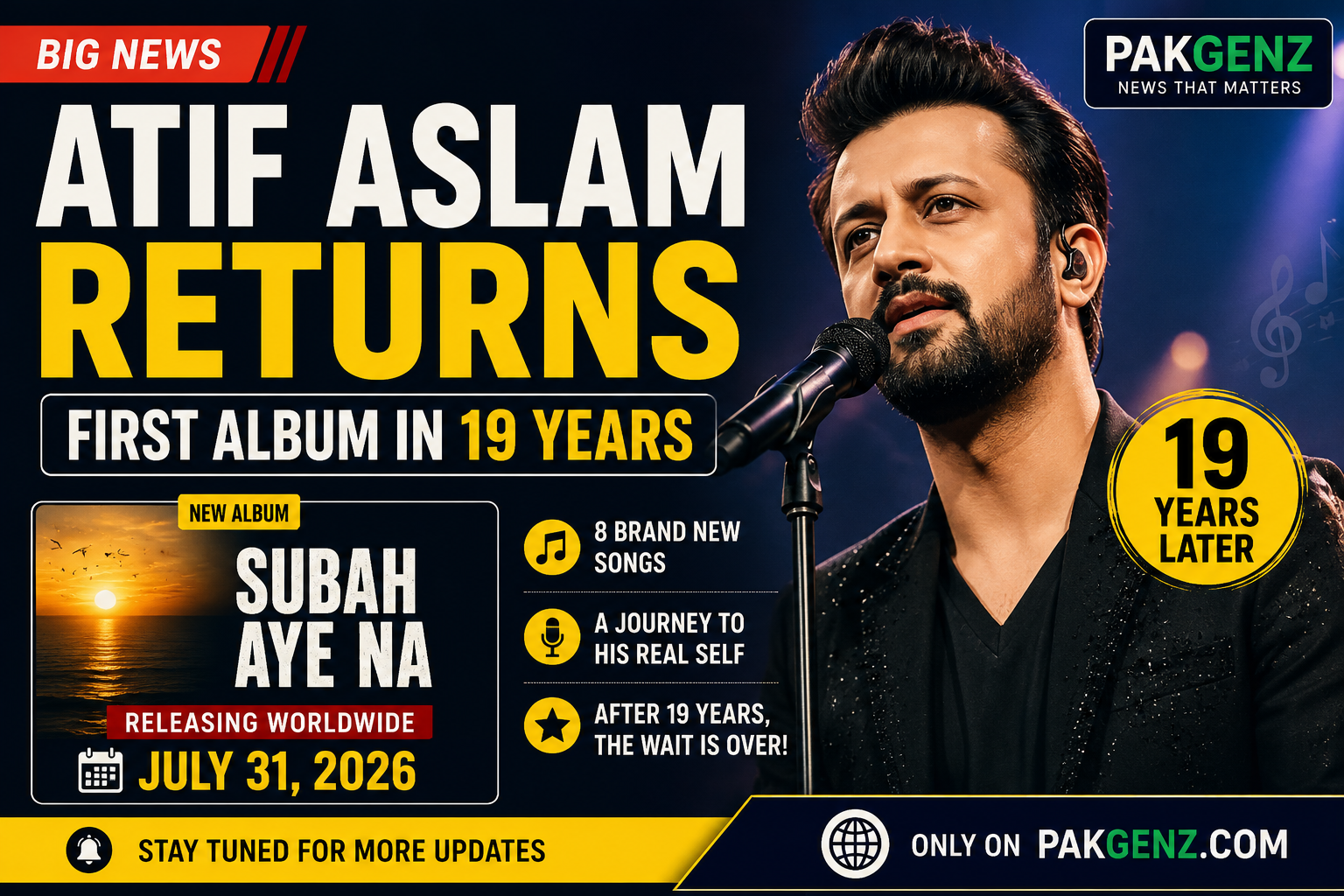 Atif Aslam Announces First Album in 19 Years, ‘Subah Aye Na’ to Release on July 31